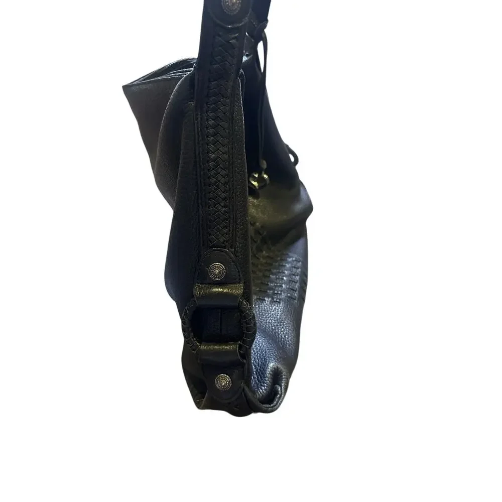 Brighton Black Leather Hobo Shoulder Bag Woven Center